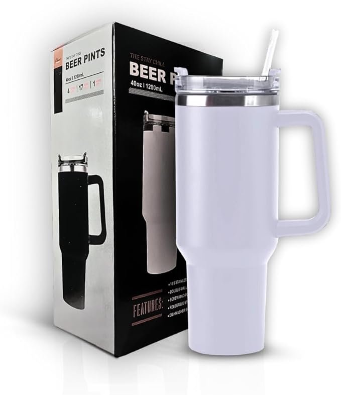 Copo Térmico Grande 1200 Ml Canudo Parede Dupla Cor Branco - 2