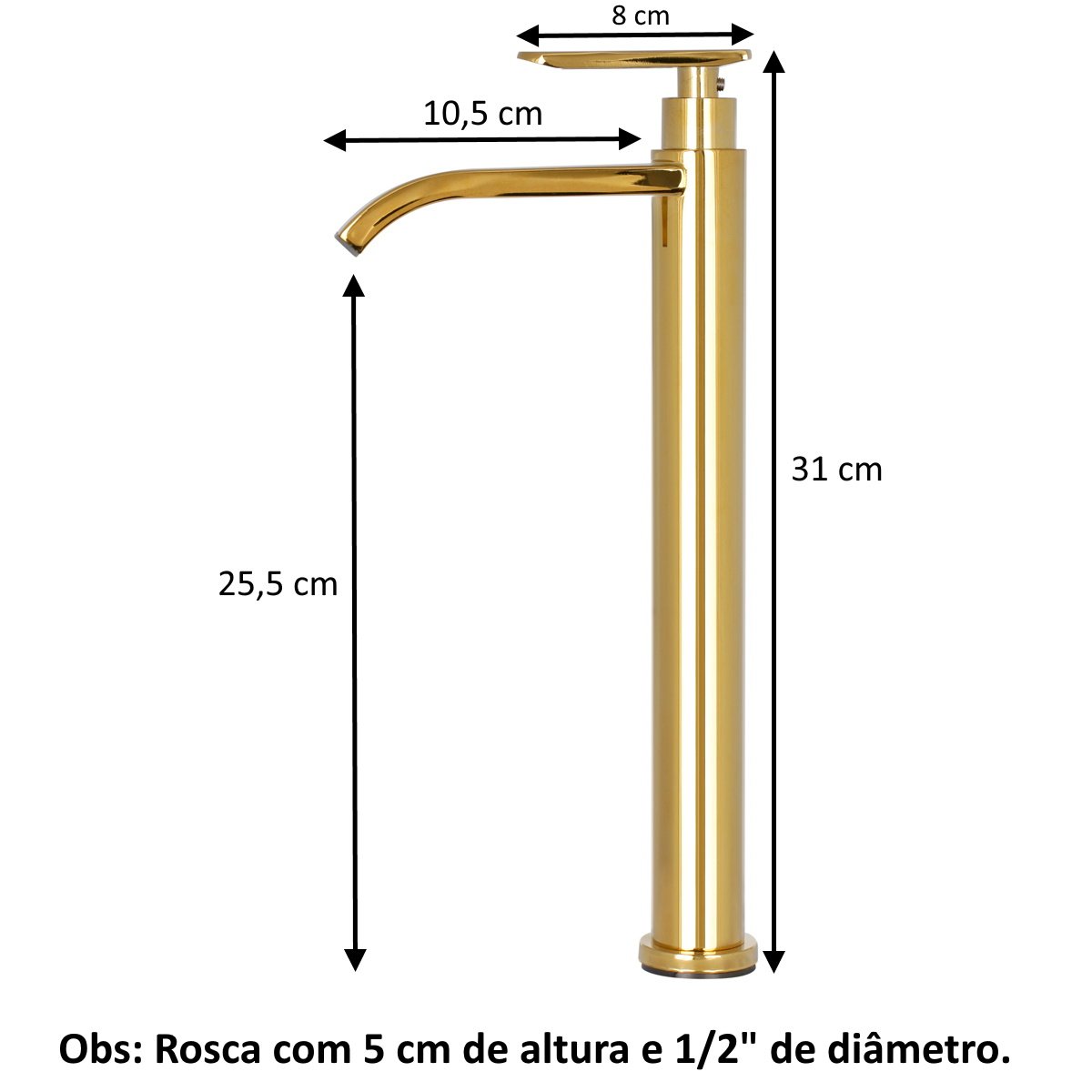 Torneira Banheiro Dourada Bica Alta Lavabo Pia Cuba Luxo - 6