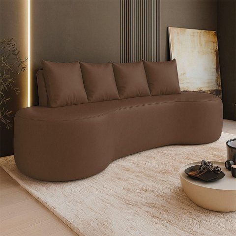 Sofá Orgânico Benin 3 Lugares 210cm Castanho Sintético PU D'Rossi