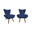 Ver imagem 1 de Kit 2 Poltronas Decorativa Emilia Suede Azul Marinho Pés Madeira Ms Decor