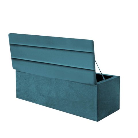 Calçadeira Baú Recamier Estofada Cama de Solteiro 100cm Argentina Suede Azul Turquesa- Mabe Magazine