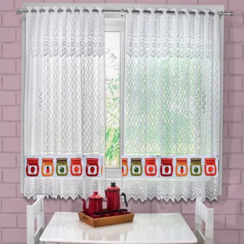 Cortina Cozinha Renda Branca Beija Flor 1,30x2,10 Geleias