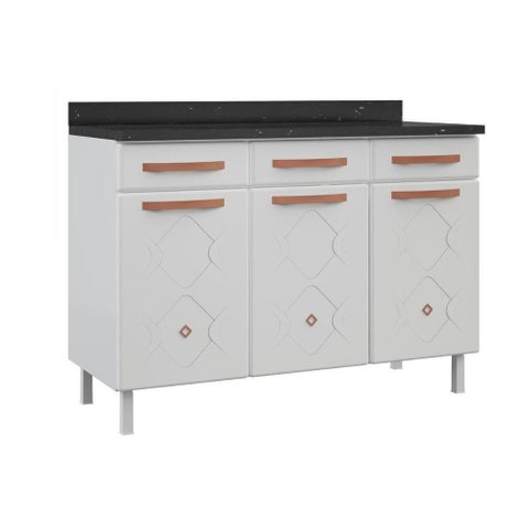 Balcão de Cozinha Mirage New Aço 3 Portas e 3 Gavetas C/tampo 120cm Branco - Telasul