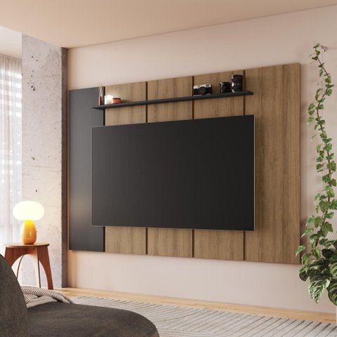 Painel para TV até 75 Polegadas com Prateleira Multimóveis Crart-PTV001 - Mel/Grafite
