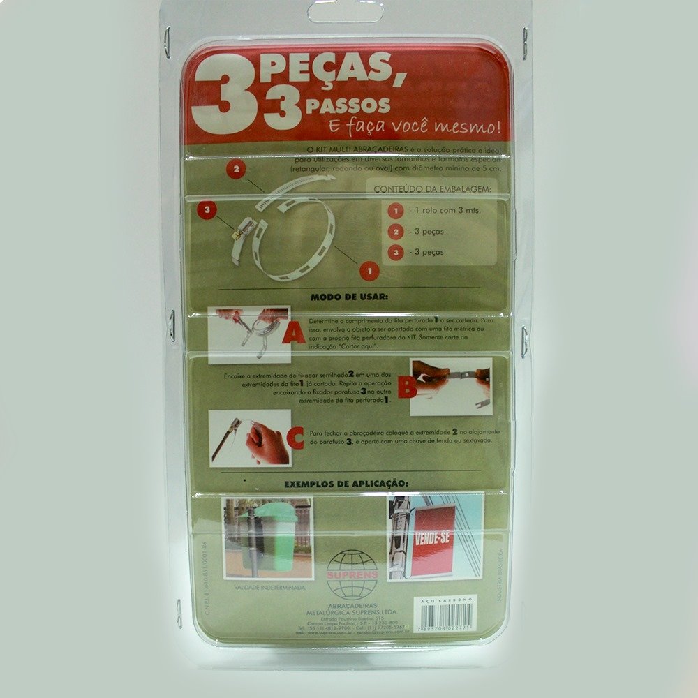 Kit Abraçadeira Suprens Ksc Aço Carbono Fita de 14.5mm Fixação - 3