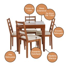 Conjunto de Jantar Mesa Tock 80cm com 4 Cadeiras Aline Linho Creme - Mel - 2