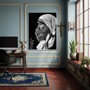 Ver imagem 1 de Quadro Retrato em Preto e Branco de Madre Teresa - 70x50cm:moldura Branca
