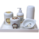 Ver imagem 1 de Kit Higiene Bebê Safari 6 Peças - Bandeja, Potes, Porta Álcool e Molhadeira - Peças Porcelana Bandej