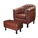 Ver imagem 1 de Kit Poltrona Chesterfield + Puff Couríssimo Nozes - Dominic Decor