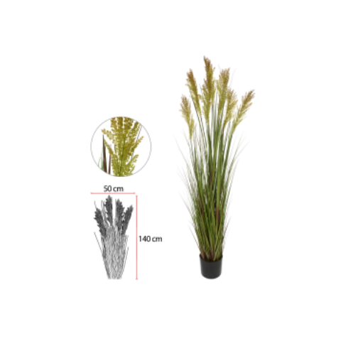Planta Artificial Folhagem Grass Graos C/pote X7 Verde 1,50cm