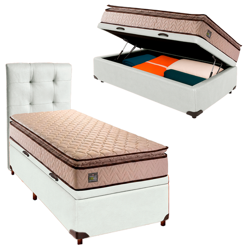 Cama Box Bau com Colchão Solteiro Belmont Hellen + Cabeceira Branco