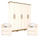 Ver imagem 1 de Guarda Roupa Casal Cover com Kit Mesa de Cabeceira Campeche Off White Nature - Henn