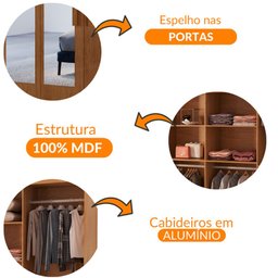 Guarda Roupa Casal Hera Premium com Espelho 8 Portas e 4 Gavetas Moderna - 6