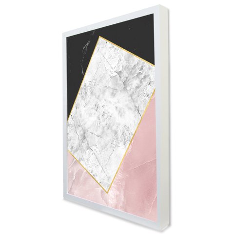 Quadro Decorativo Caixa Geométrico Black e Pink Tacolado Moldura Caixa Alta 4,5cm Branca sem Vidro 6