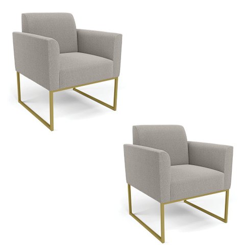 Poltrona Sala Estar Industrial Dourado Kit 2 Marisa Bouclê Cinza D03 - D’Rossi