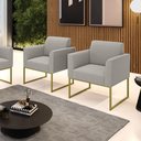 Ver imagem 2 de Poltrona Sala Estar Industrial Dourado Kit 2 Marisa Bouclê Cinza D03 - D’Rossi