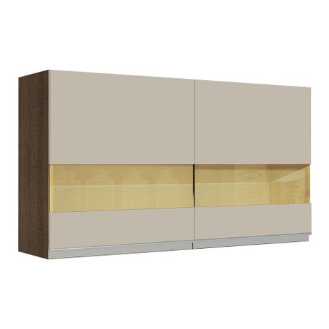 Armário Aéreo Madesa Glamy 120 Cm 2 Portas com Vidro - Rustic/crema