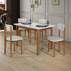 Conjunto Mesa de Jantar Base Madeira Maciça com 4 Cadeiras Elisa Ideal para Apartamenteo 1,20 X 80 o