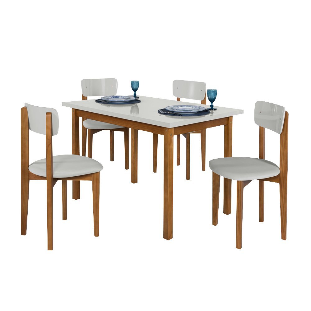 Conjunto Mesa de Jantar Base Madeira Maciça com 4 Cadeiras Elisa Ideal para Apartamenteo 1,20 X 80 o - 2