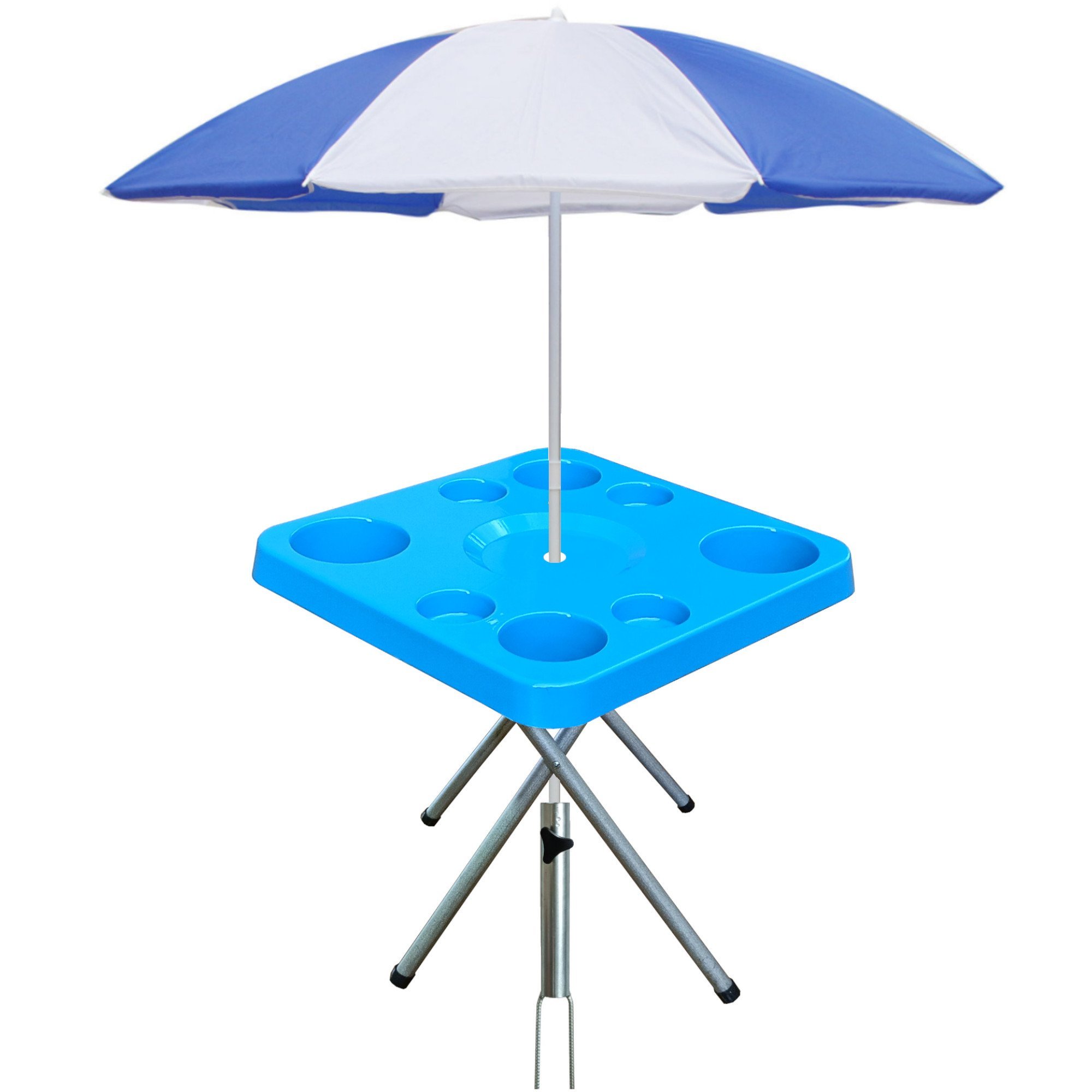 Mesa Praia Petisqueira Dobravel e Suporte Guarda Sol Chão Cor:azul - 1