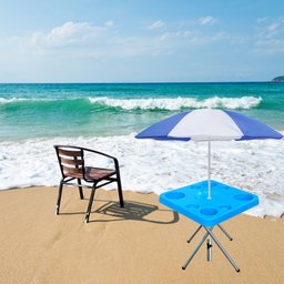 Mesa Praia Petisqueira Dobravel e Suporte Guarda Sol Chão Cor:azul - 2