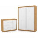 Ver imagem 1 de Jogo de Quarto Infantil com Guarda Roupa 4 Portas e Cômoda Tutto New Branco Soft/Freijó - Matic Móve