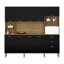Ver imagem 1 de Armário de Cozinha Compacta 10 Portas e 2 Gavetas 222cm Sense Freijó/preto - Pallazio