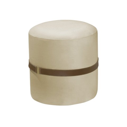 Puff Decorativo Old com Cinto Estofado em Veludo Bege