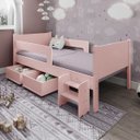 Ver imagem 6 de Cama Solteiro com 2 Baus Organizador e Escada Mdf Luna Plus Branco com Rosa