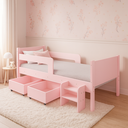 Ver imagem 3 de Cama Solteiro com 2 Baus Organizador e Escada Mdf Luna Plus Branco com Rosa