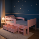 Ver imagem 1 de Cama Solteiro com 2 Baus Organizador e Escada Mdf Luna Plus Branco com Rosa