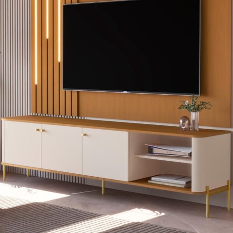 Rack para Tv 70 Polegadas Olaf Off White Nature Dourado