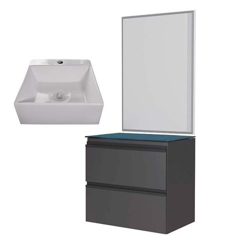 Conjunto Para Banheiro Aço Gaia 60 Com Espelho e Cuba Cubo Cozimax Preto