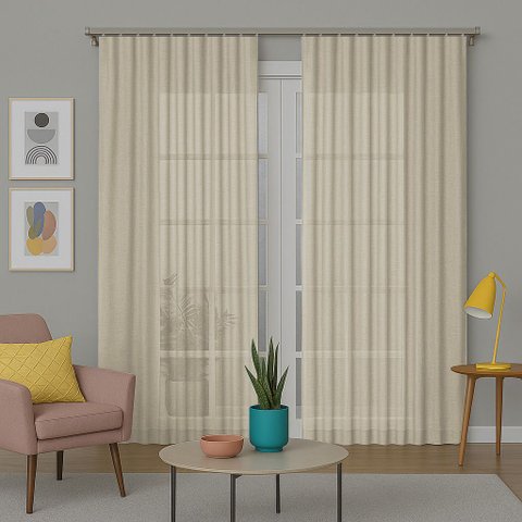 Cortina Gaze de Linho Flamê Basic 3,00x2,70m para Trilho Suíço Sala e Quarto:Palha