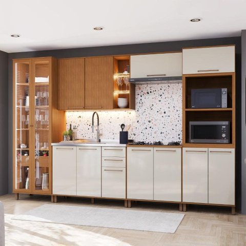 Armário de Cozinha Modulada Completa Fidelitá Berlim 6 Peças 340cm 13 Portas 3 Gavetas sem Tampo