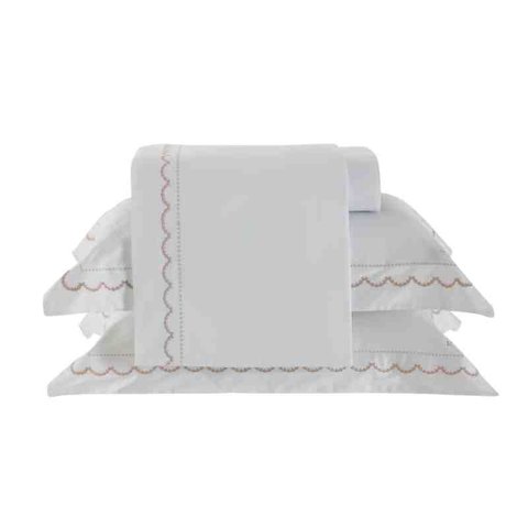 Jogo Cama 4 Peças Queen Bordado Algarve Branco/rose Kacyumara