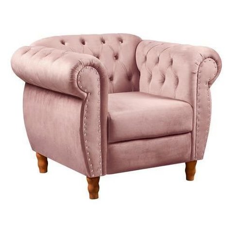 Sofá Nobreza Poltrona Chesterfield Vintage Retrô Clássico Veludo Rosê
