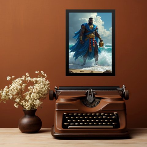Quadro Umbanda Ogum Beira Mar 33x24cm - com Vidro:moldura Preta