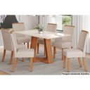 Ver imagem 1 de Sala de Jantar Lins com Tampo com Vidro 160x90cm e 6 Cadeiras Malu Nature Veludo Light Linho