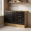 Ver imagem 1 de Balcão para Cozinha 120cm com 2 Portas e 3 Gavetas sem Tampo Conecta Frise Cinamomo/Preto Yescasa