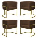 Ver imagem 1 de Kit 4 Poltronas Reforçada Decorativa Sala Nayara Base Ferro Dourado Suede Marrom