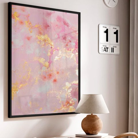 Quadro Decorativo Abstrato Mármore Rose Gold Delux em Moldura Caixa Tacolado Moldura Trad 1cm Branca
