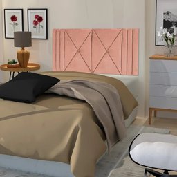 Cabeceira Estofada Casal 1,40cm Rosa Veludo Tóquio Quarto Decoração Lisa - 2