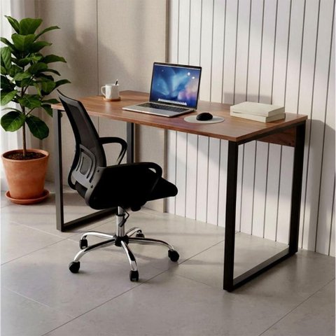 Escrivaninha F5 Office Industrial sem Gavetas MDP 115cm Nogal com Preto