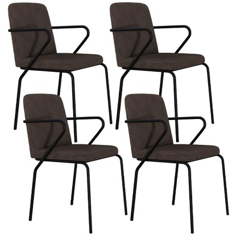 Kit 04 Cadeiras Estofada para Sala de Jantar com Braço Loft Preto C01 Bouclê Marrom - Lyam Decor