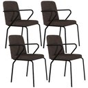 Ver imagem 1 de Kit 04 Cadeiras Estofada para Sala de Jantar com Braço Loft Preto C01 Bouclê Marrom - Lyam Decor