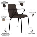 Ver imagem 3 de Kit 04 Cadeiras Estofada para Sala de Jantar com Braço Loft Preto C01 Bouclê Marrom - Lyam Decor