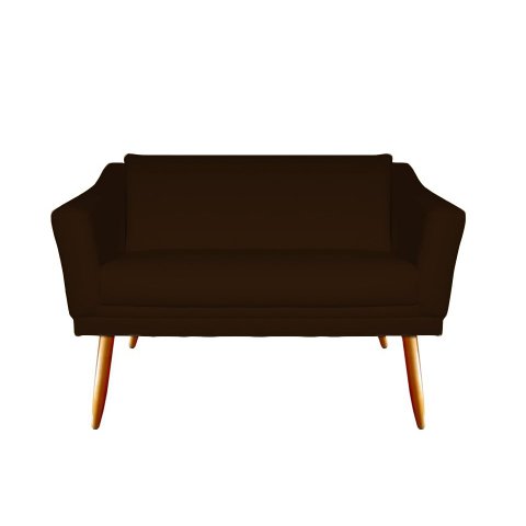 Namoradeira Decorativa Agatha Suede Marrom 2 Lugares Pés Madeira Ms Decor