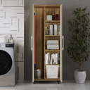 Ver imagem 2 de Armário Organizador Multiuso com 2 Portas e Rodízios Preto com Prateleiras Internas