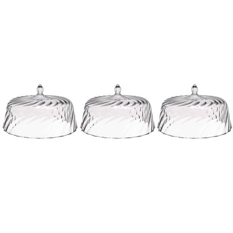 Kit 3 Cúpulas de Plástico 25cm Transparente para Bolos Tortas Doces Pratos Glassy Crippa